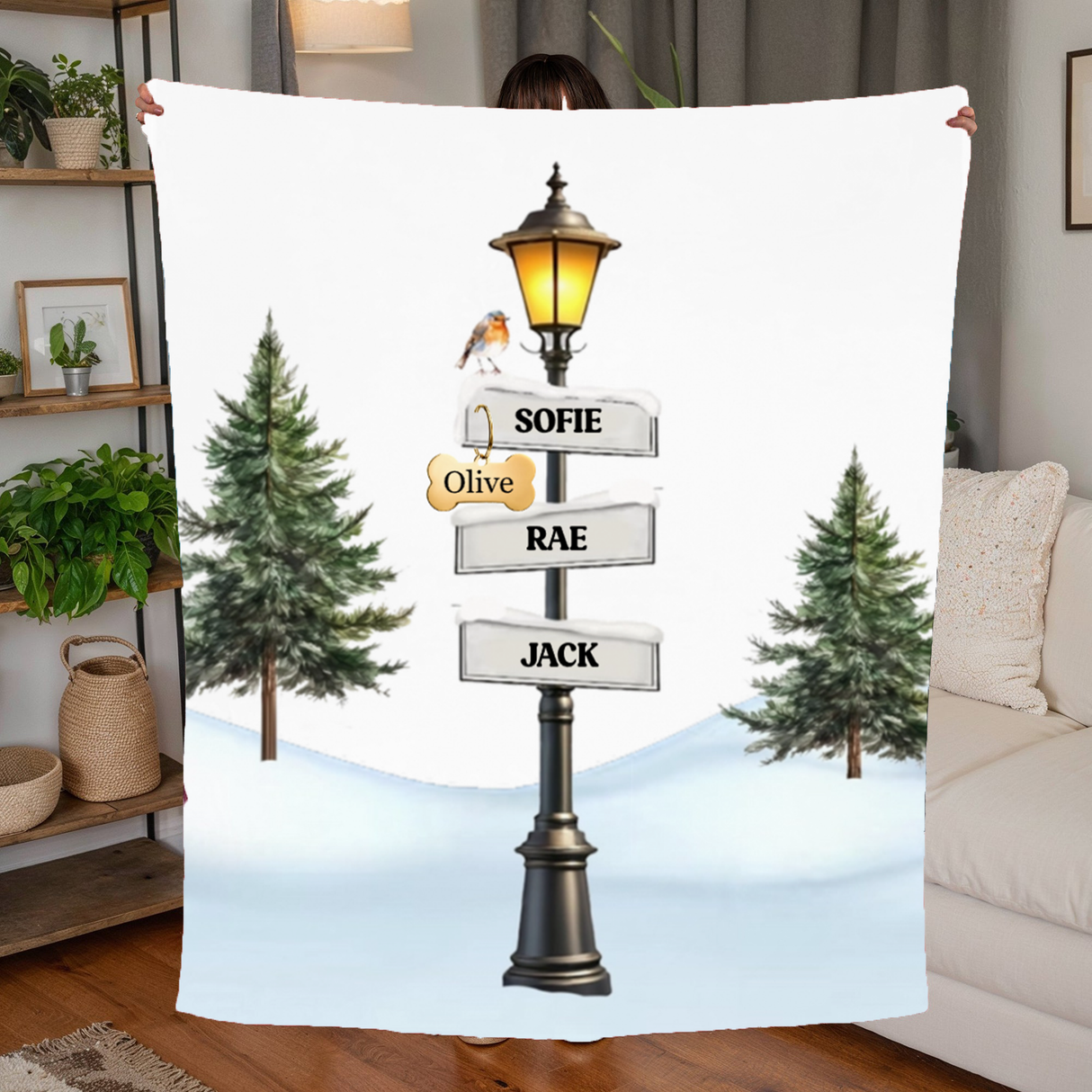 Personalized Christmas Street Post Fleece Blanket