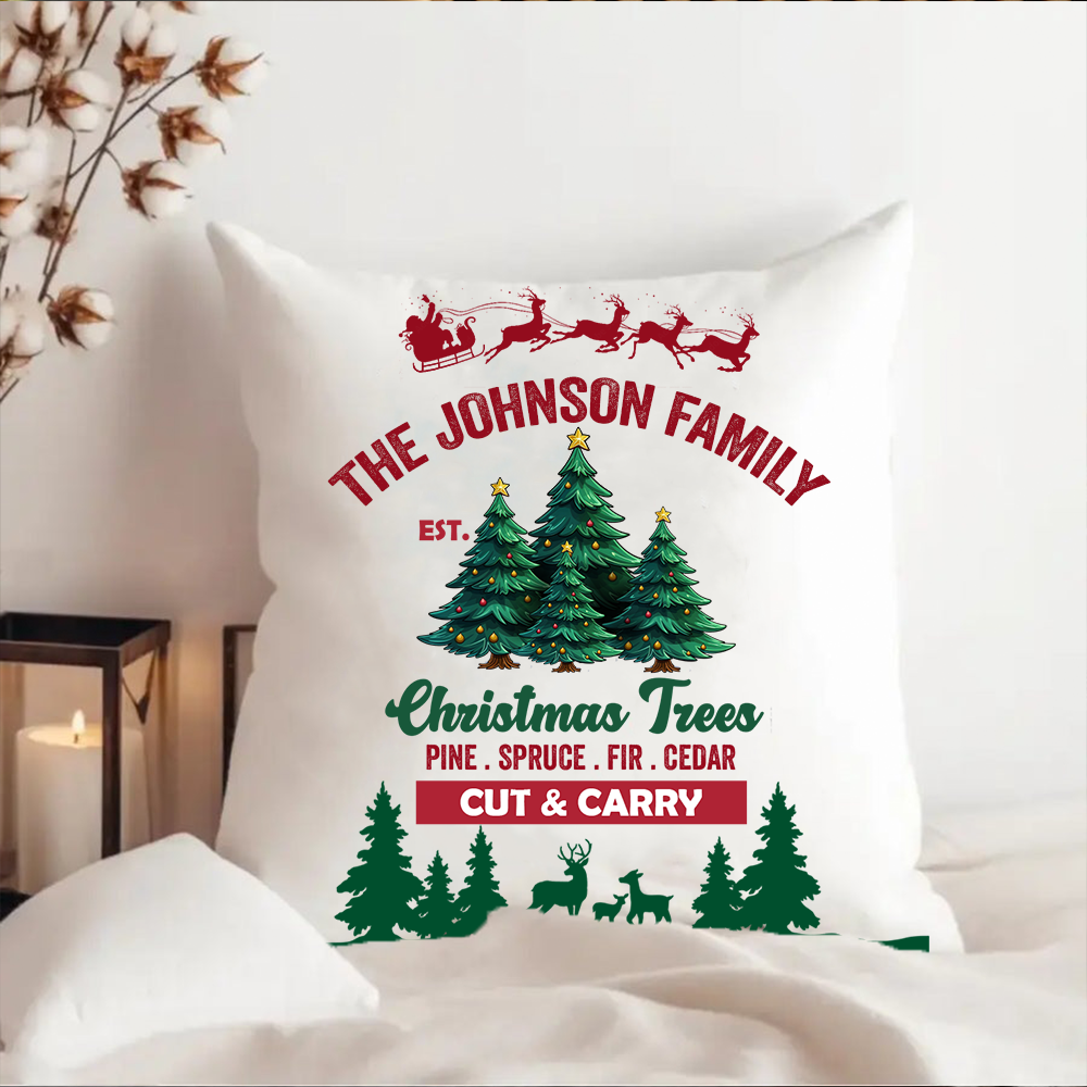 Christmas Family Tree Farm Pillow