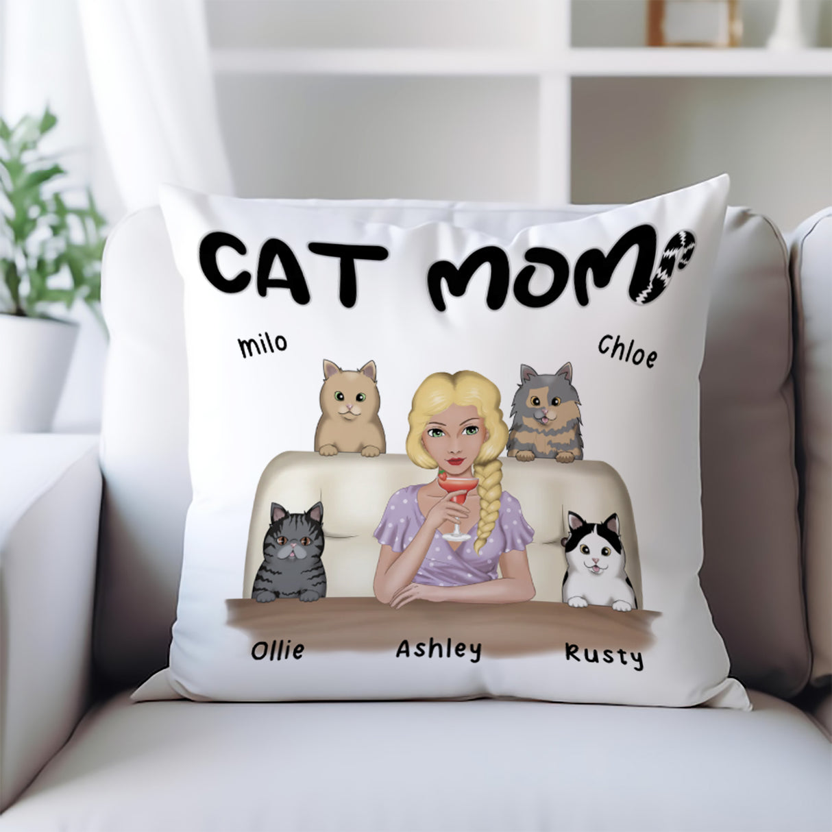 'Cat Mom’ Personalized Pillow