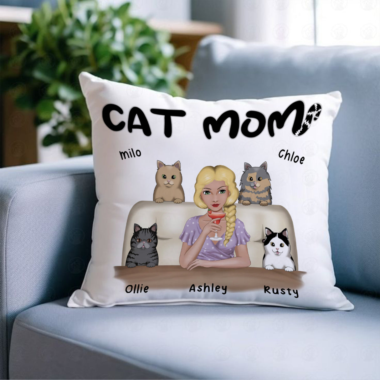 'Cat Mom’ Personalized Pillow