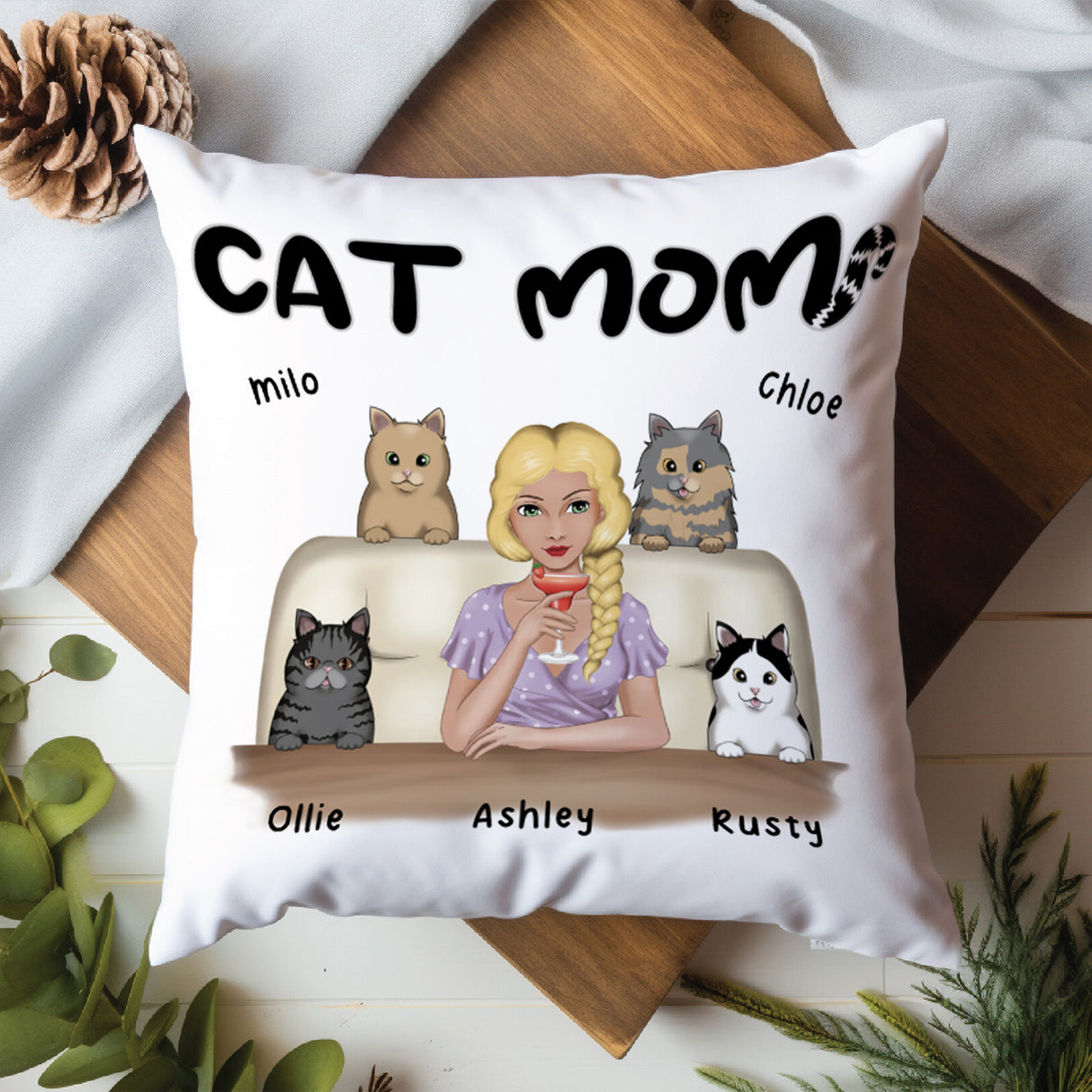 'Cat Mom’ Personalized Pillow