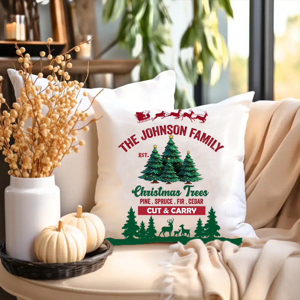 Christmas Family Tree Farm Pillow