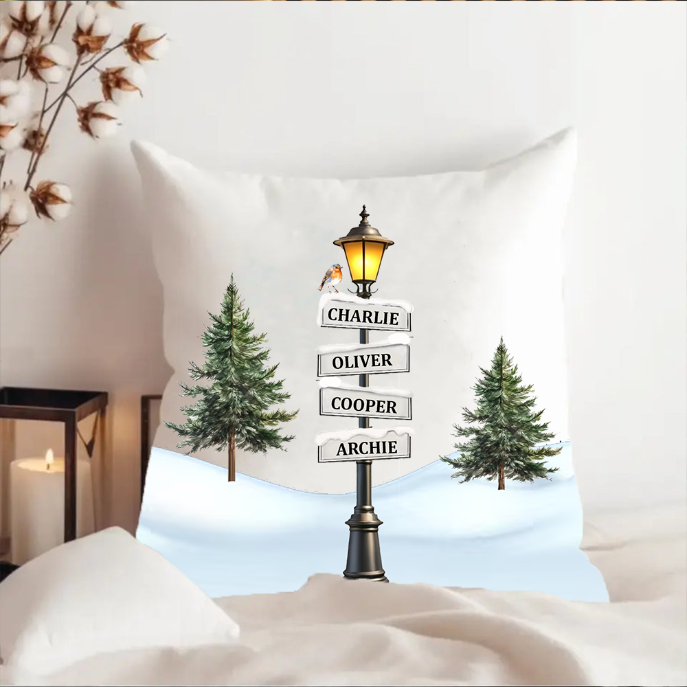 Personalized Christmas Street Post Pillow