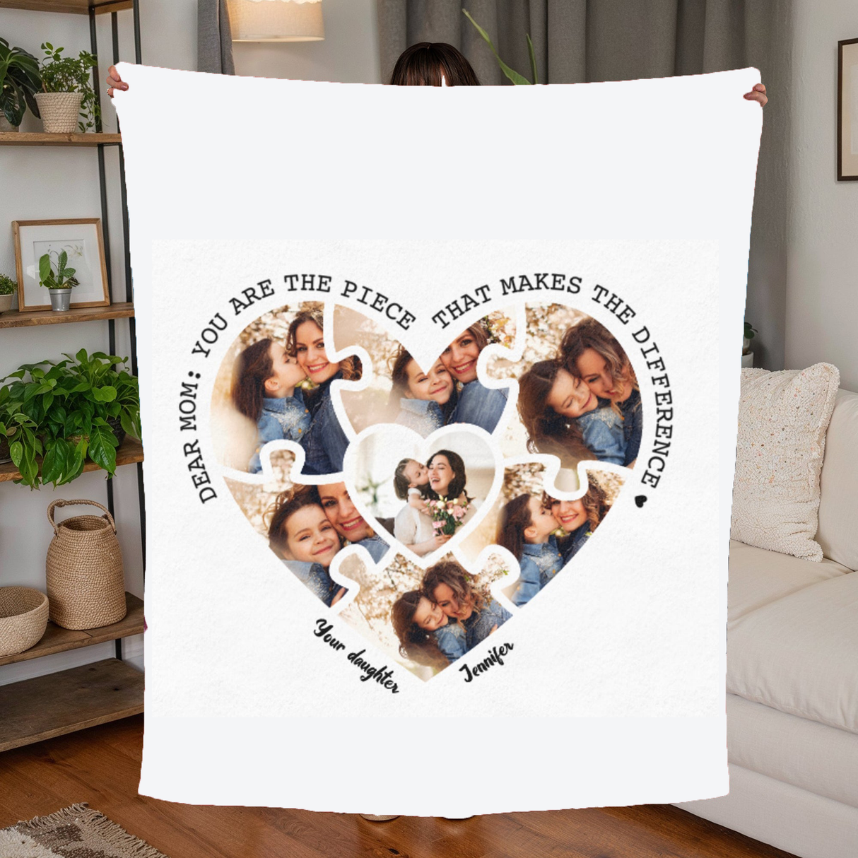 'Dear Mom’ Personalized Photo Blanket (Heart Shape)