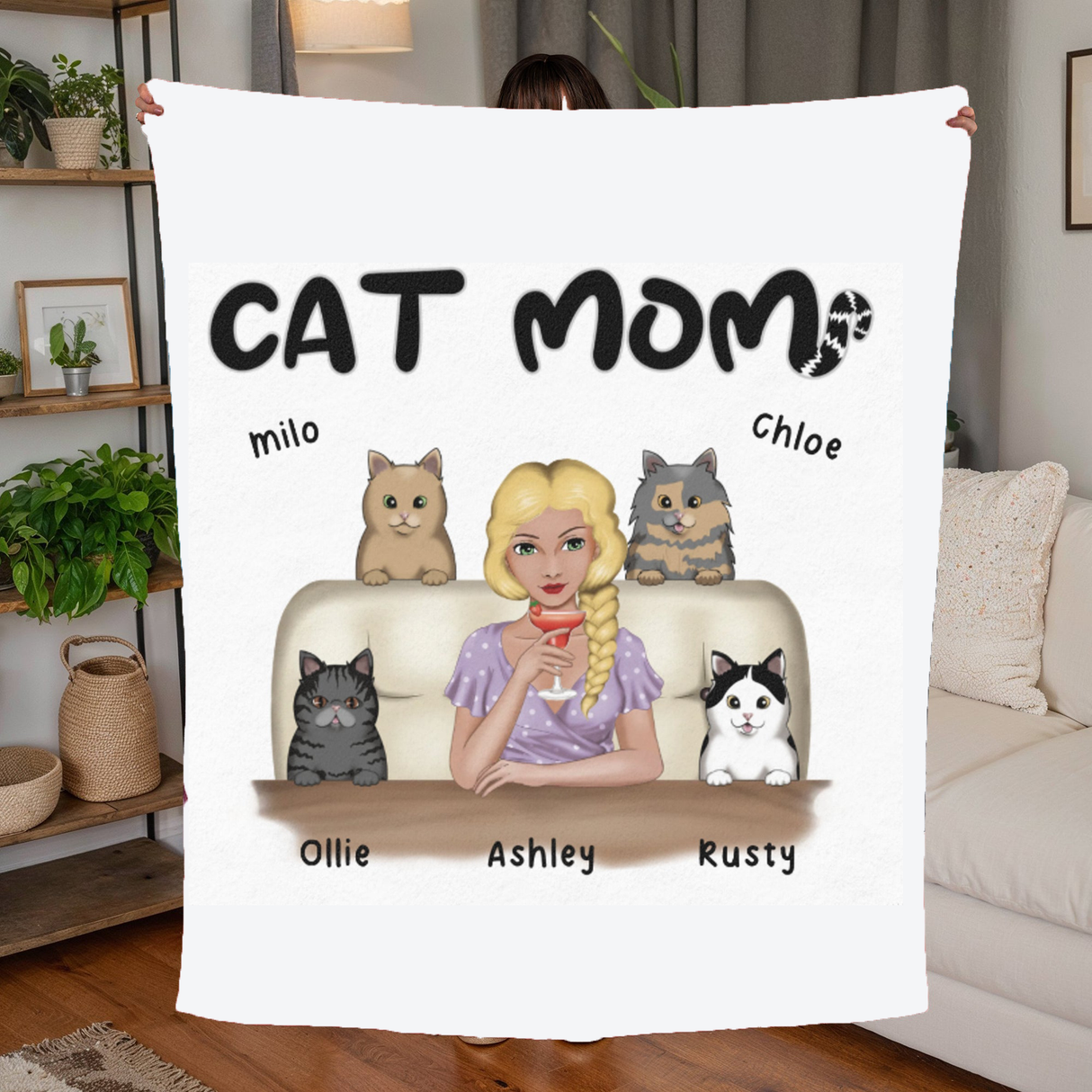 'Cat Mom’ Personalized Blanket