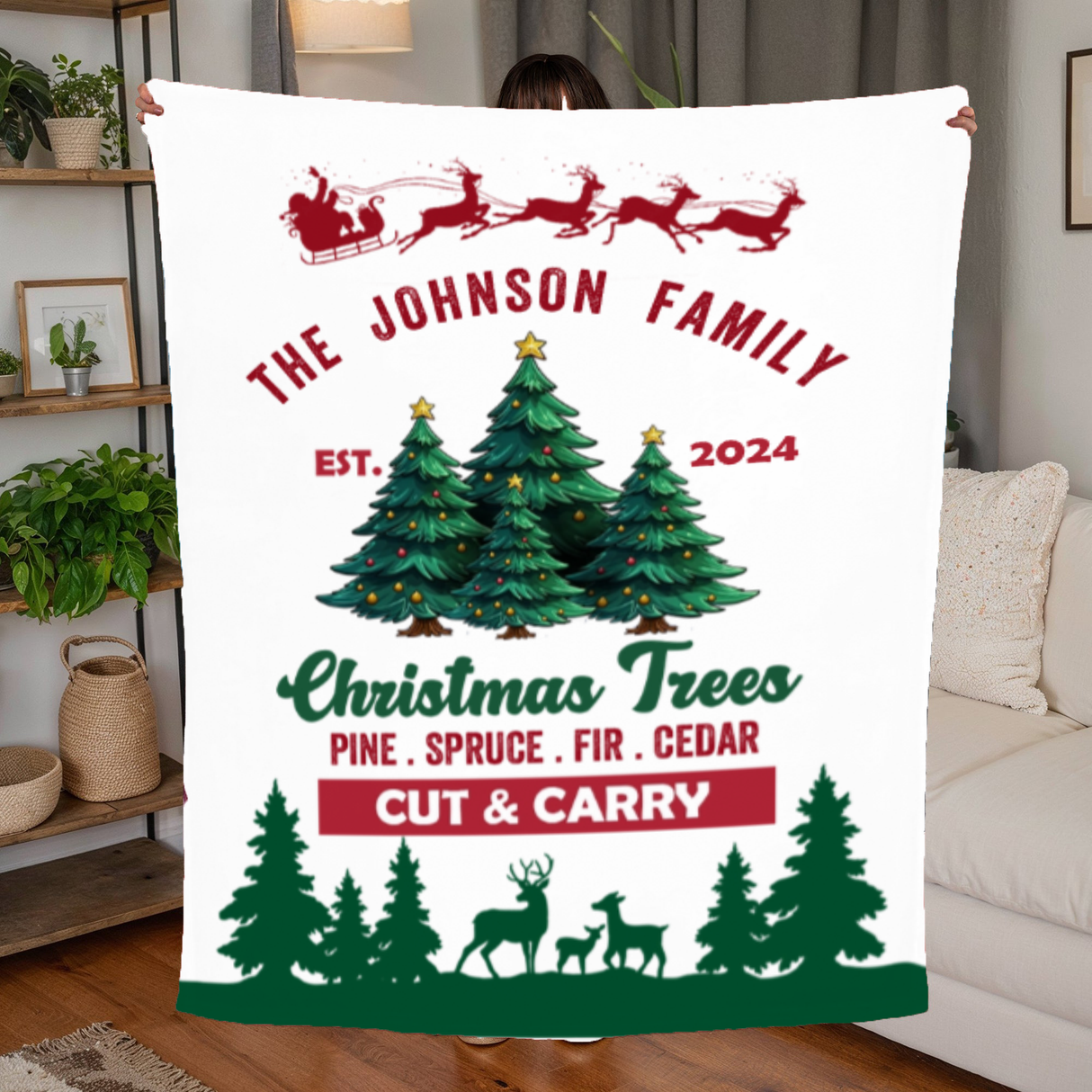 Christmas Family Tree Farm Fleece Blanket