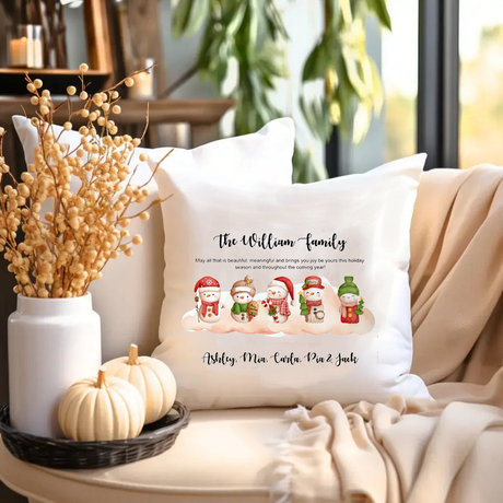 Personalized Family Snowman Christmas Pillow .