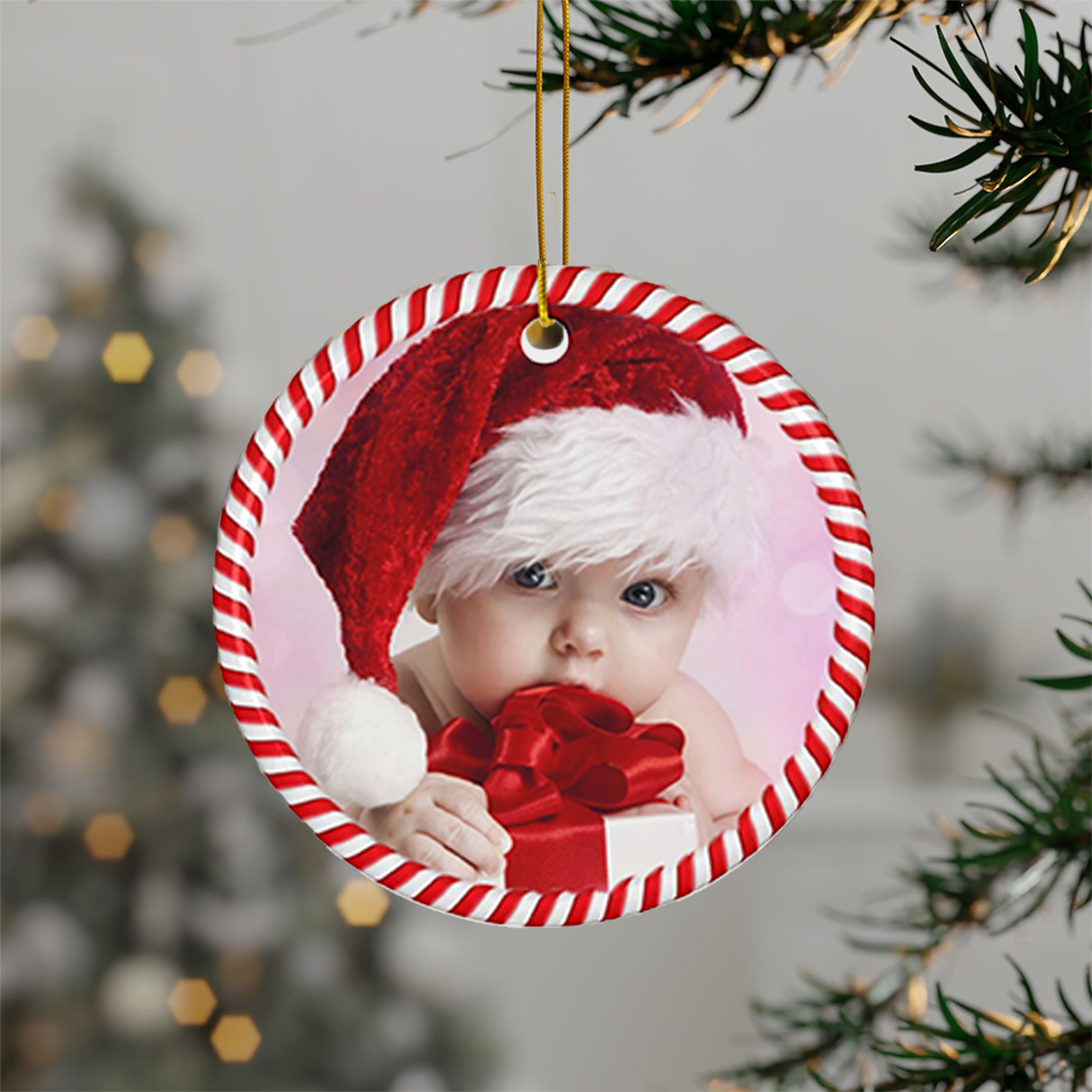 Christmas Candy Cane Ornament (Photo Upload)