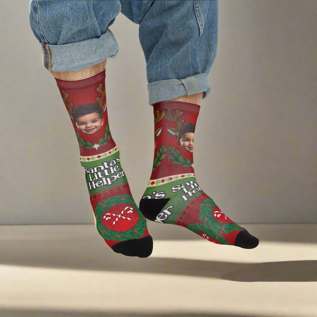 Santa's Little Helper Socks - Photo Upload