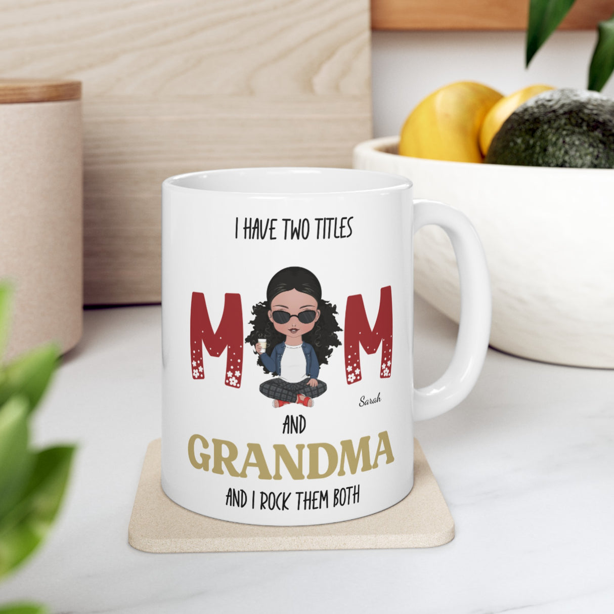 Personalized 'Two Titles' Mom Mug