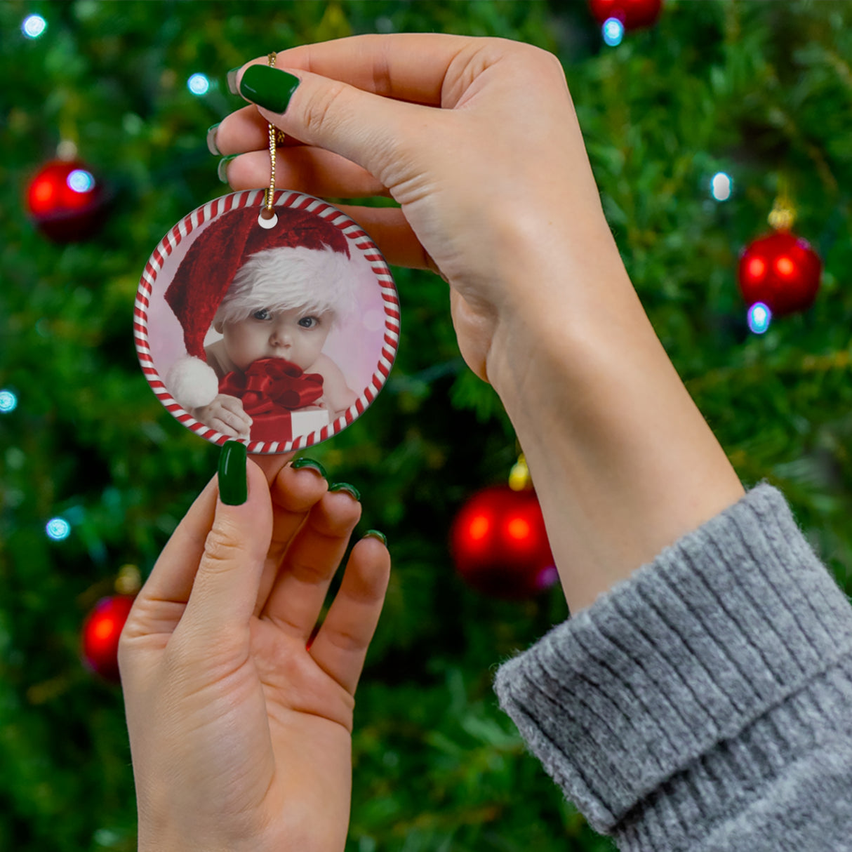 Christmas Candy Cane Ornament (Photo Upload)