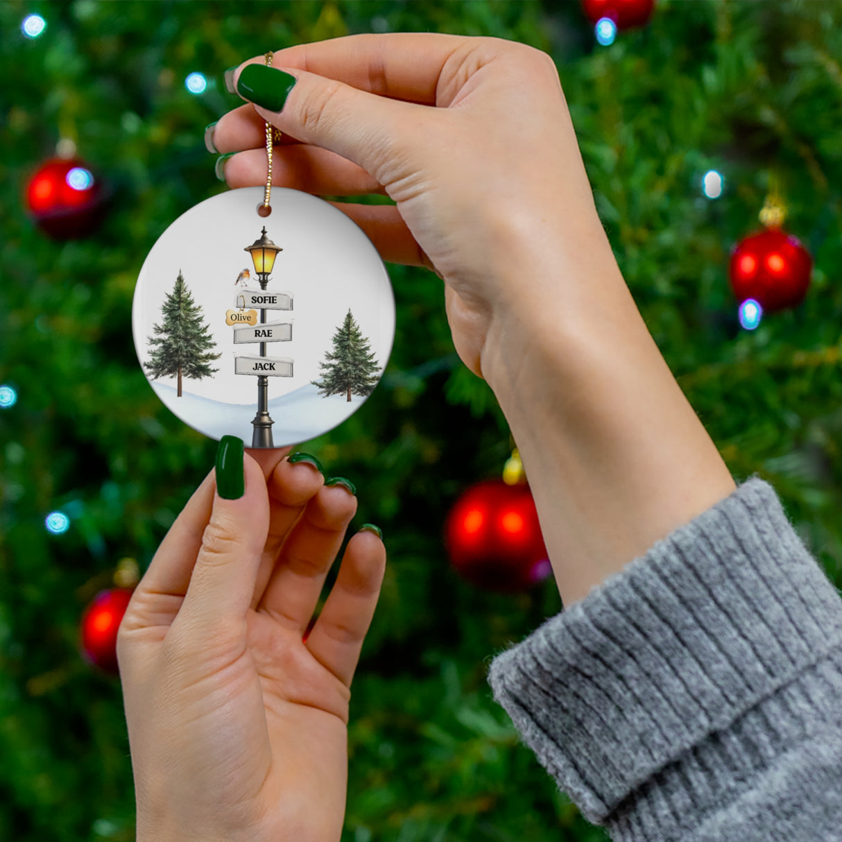 Personalized Christmas Street Post Ornament