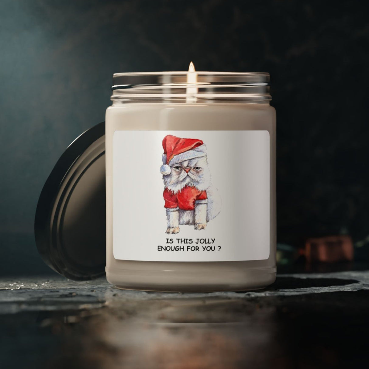 Grumpy Christmas Cat Candle