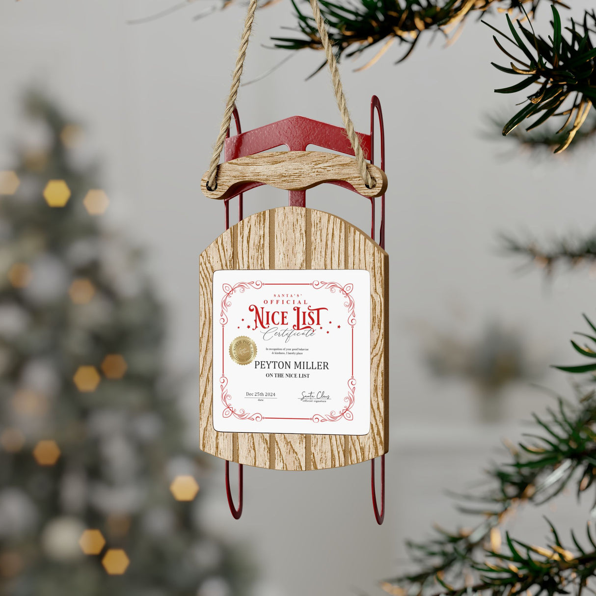 'Santa's Nice List' Sled Ornament