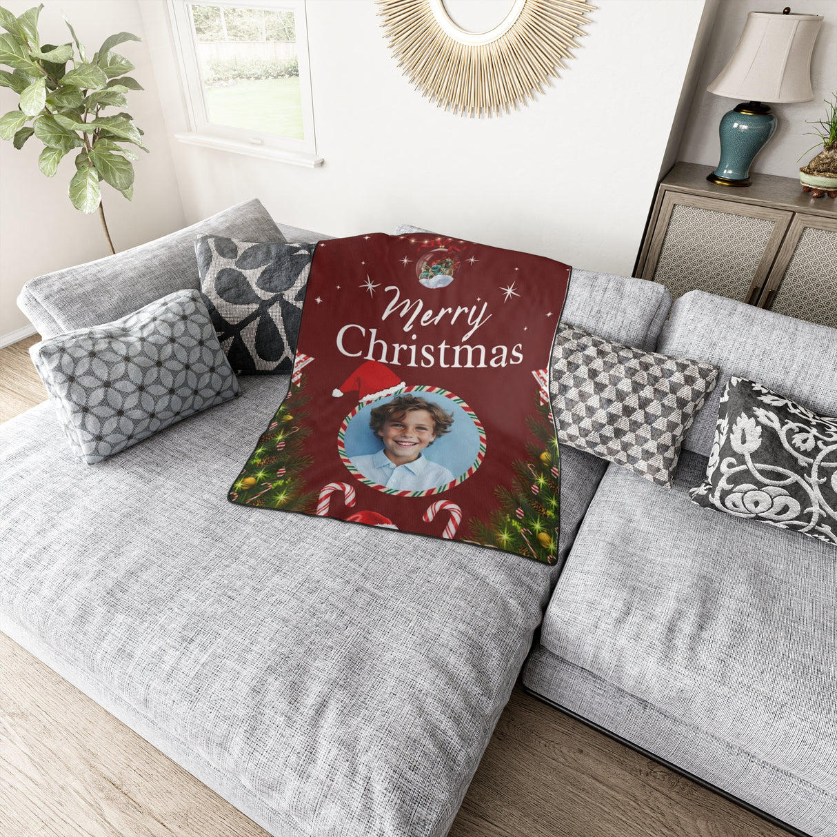 Merry Christmas Personalized Photo Upload Blanket