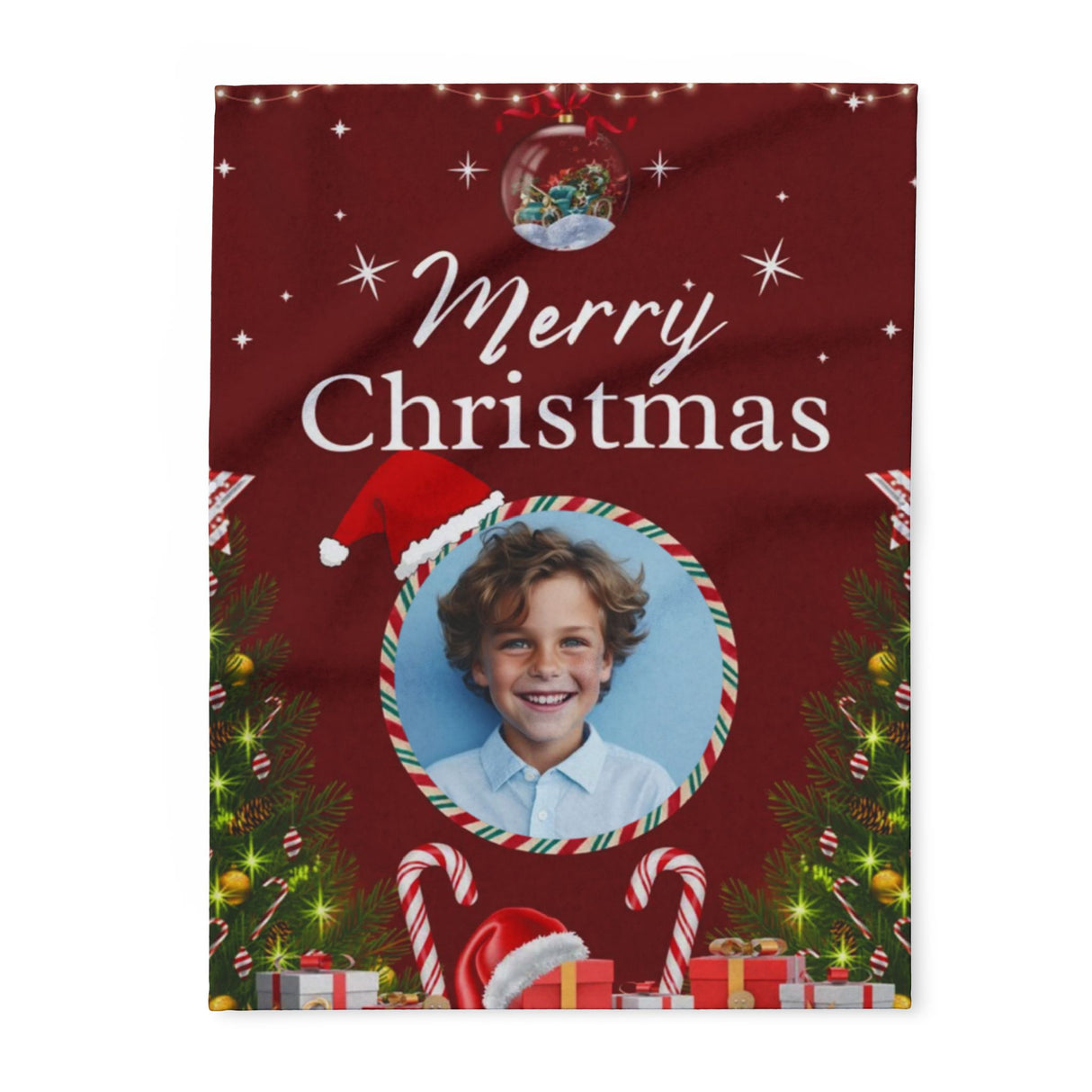 Merry Christmas Personalized Photo Upload Blanket