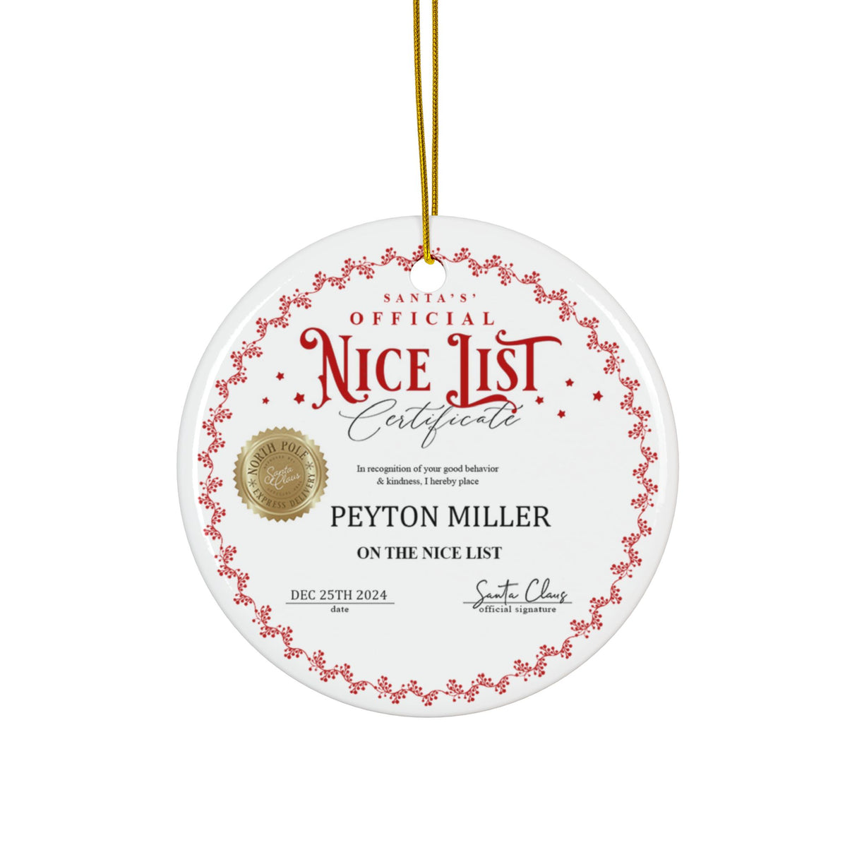 'Santa's Official Nice List' Christmas Ornament