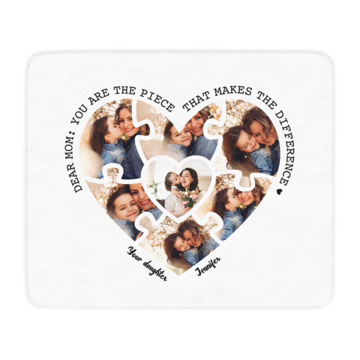 'Dear Mom’ Personalized Photo Blanket (Heart Shape)