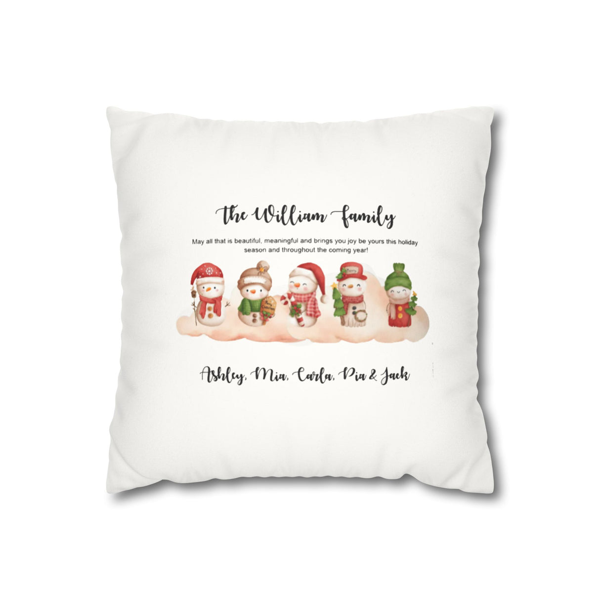 Personalized Family Snowman Christmas Pillow .