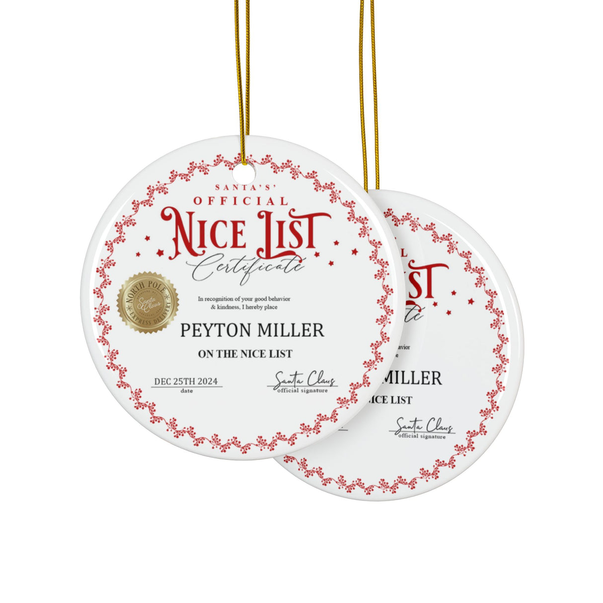 'Santa's Official Nice List' Christmas Ornament