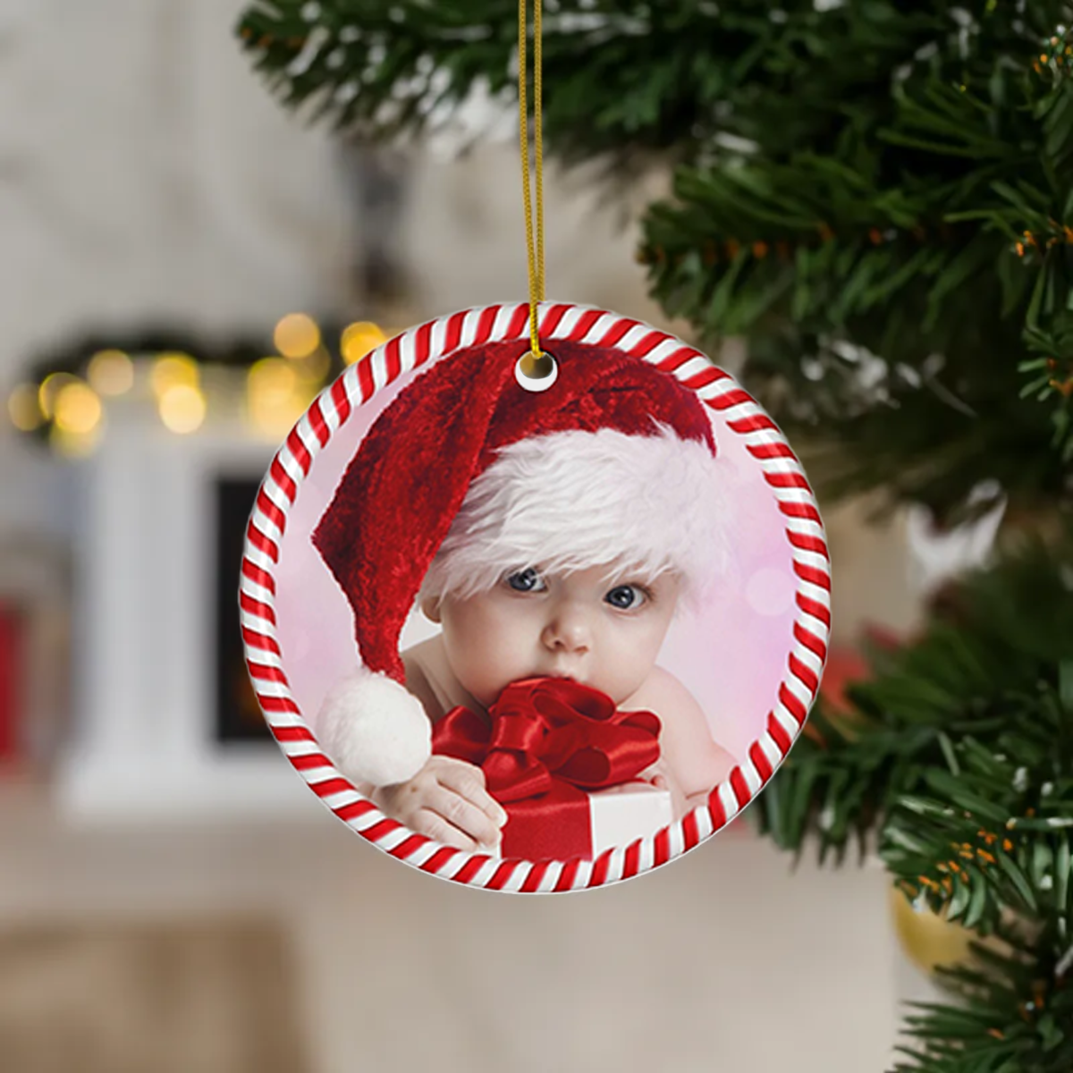 Christmas Candy Cane Ornament (Photo Upload)