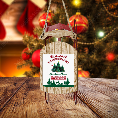 Christmas Family Tree Farm Sled Ornament