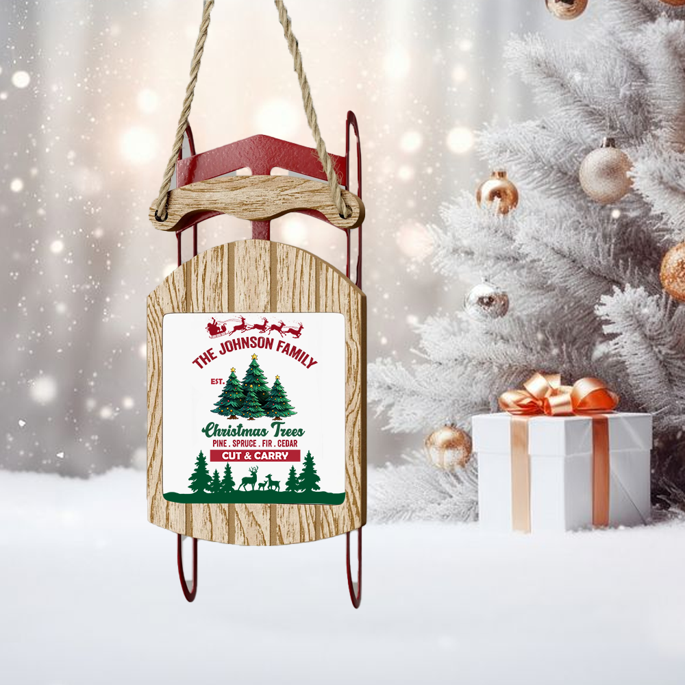 Christmas Family Tree Farm Sled Ornament