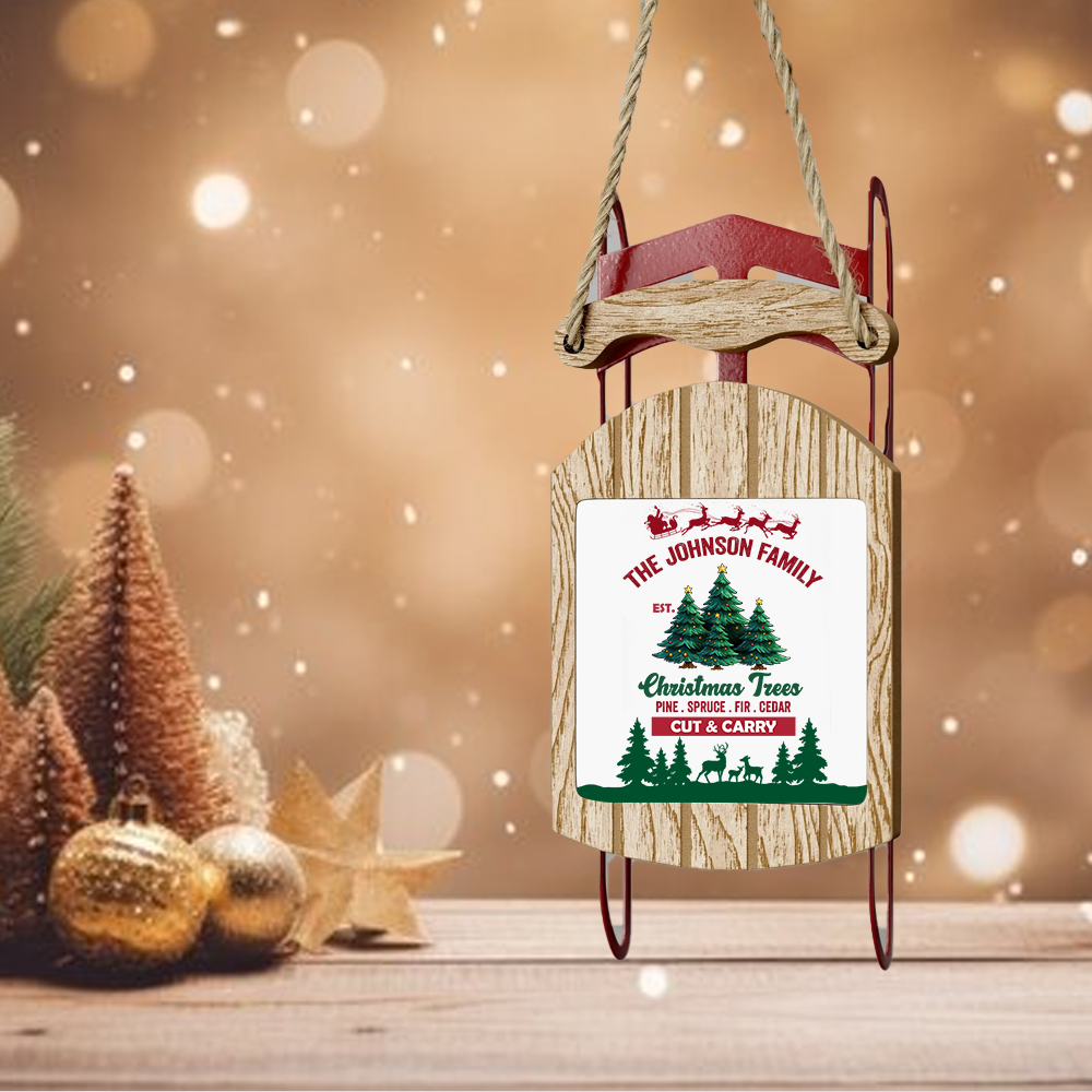 Christmas Family Tree Farm Sled Ornament