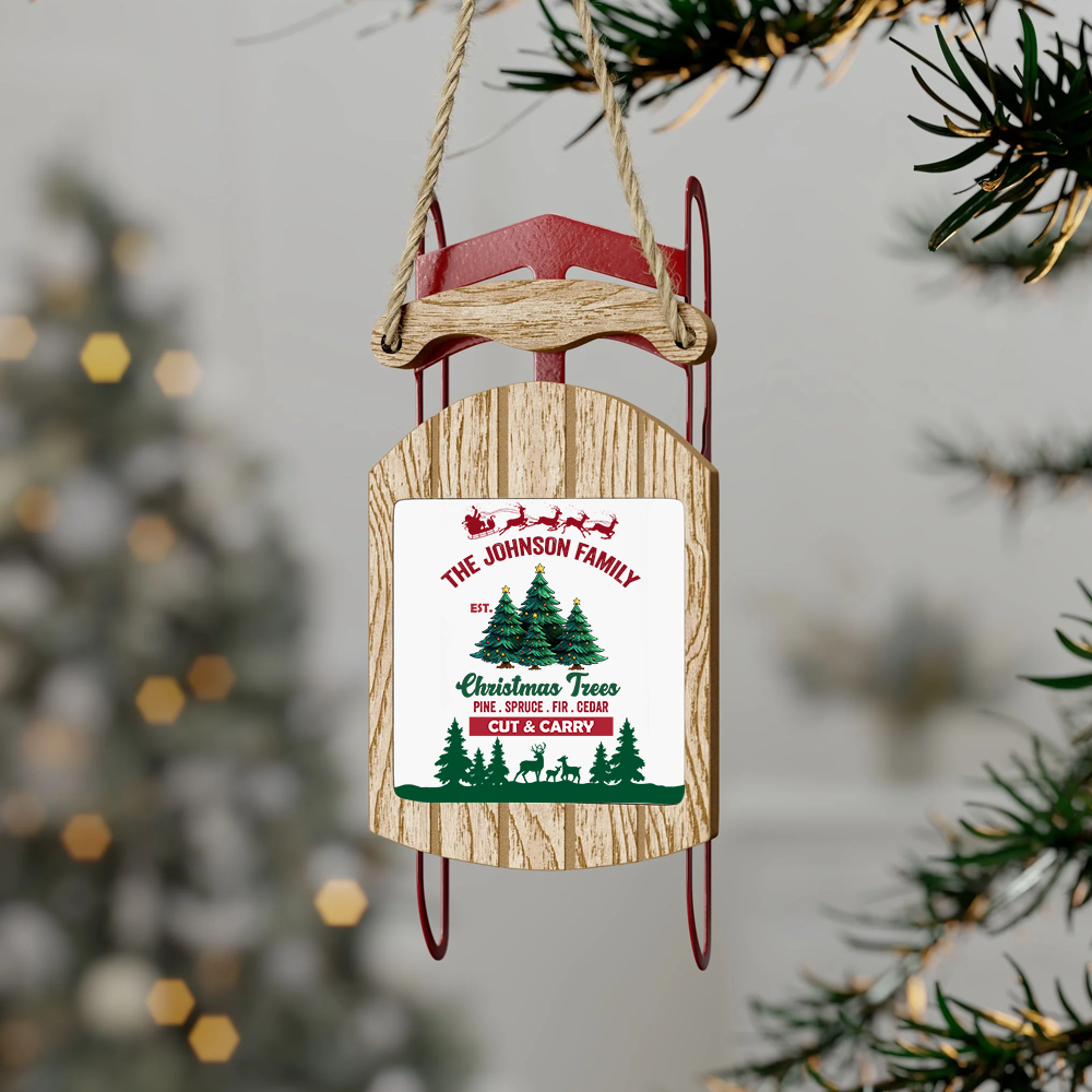 Christmas Family Tree Farm Sled Ornament