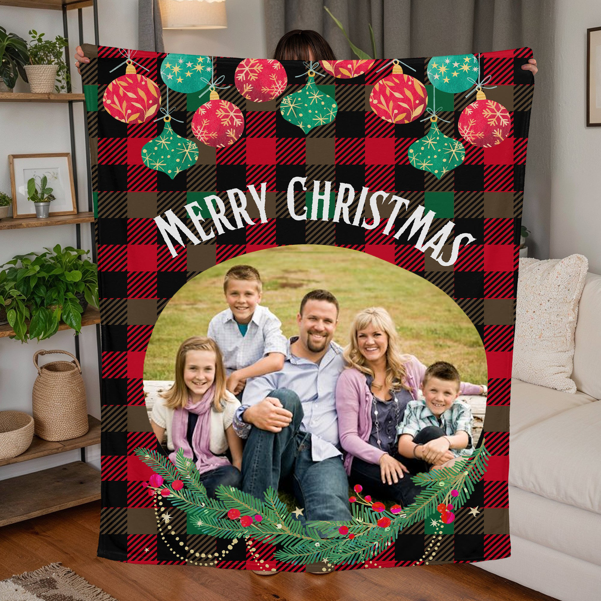 Merry Christmas Family Photo Upload Blanket