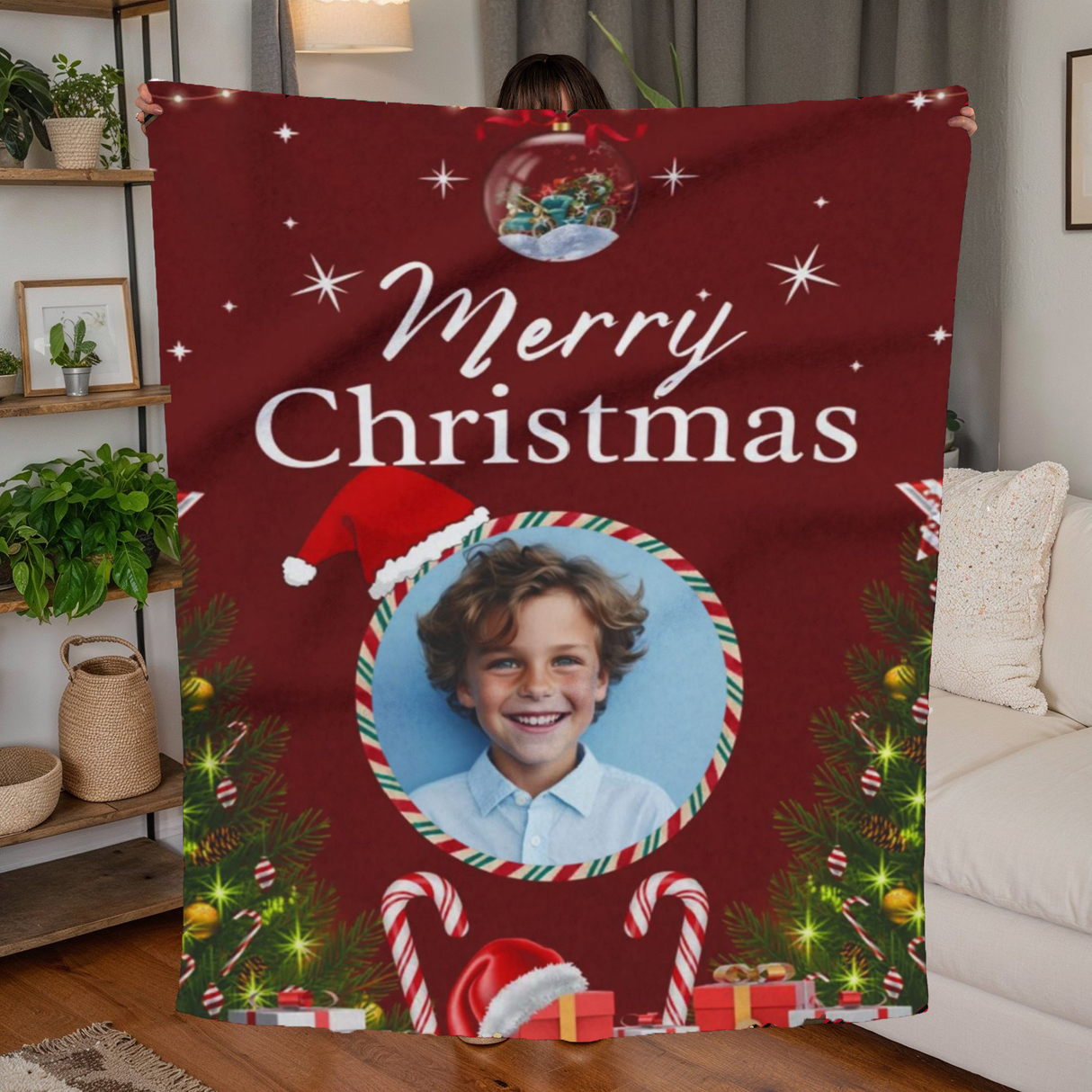 Merry Christmas Personalized Photo Upload Blanket